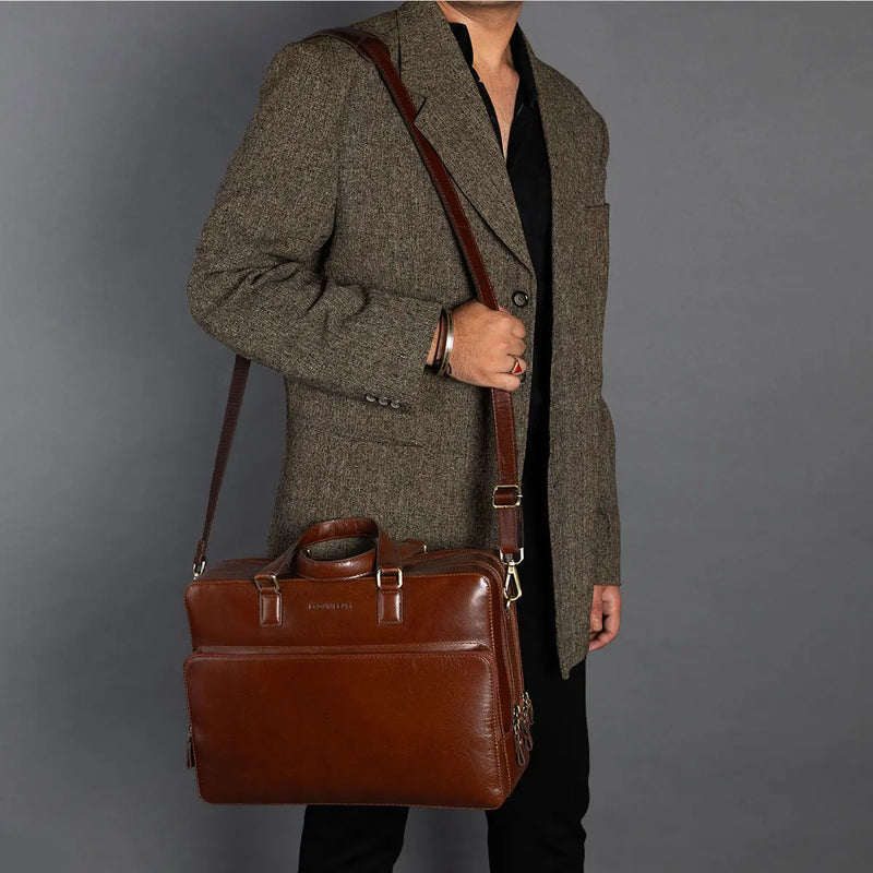 Tan Toscana Laptop Bag 01 Brown Bear