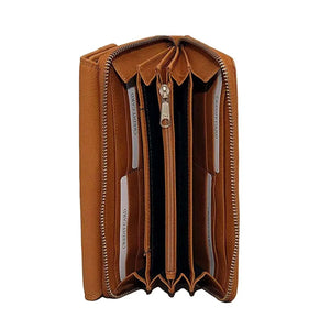 Double Zip Around Ladies Wallet with External pocket - Brown Bear