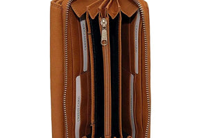 Double Zip Around Ladies Wallet with External pocket - Brown Bear