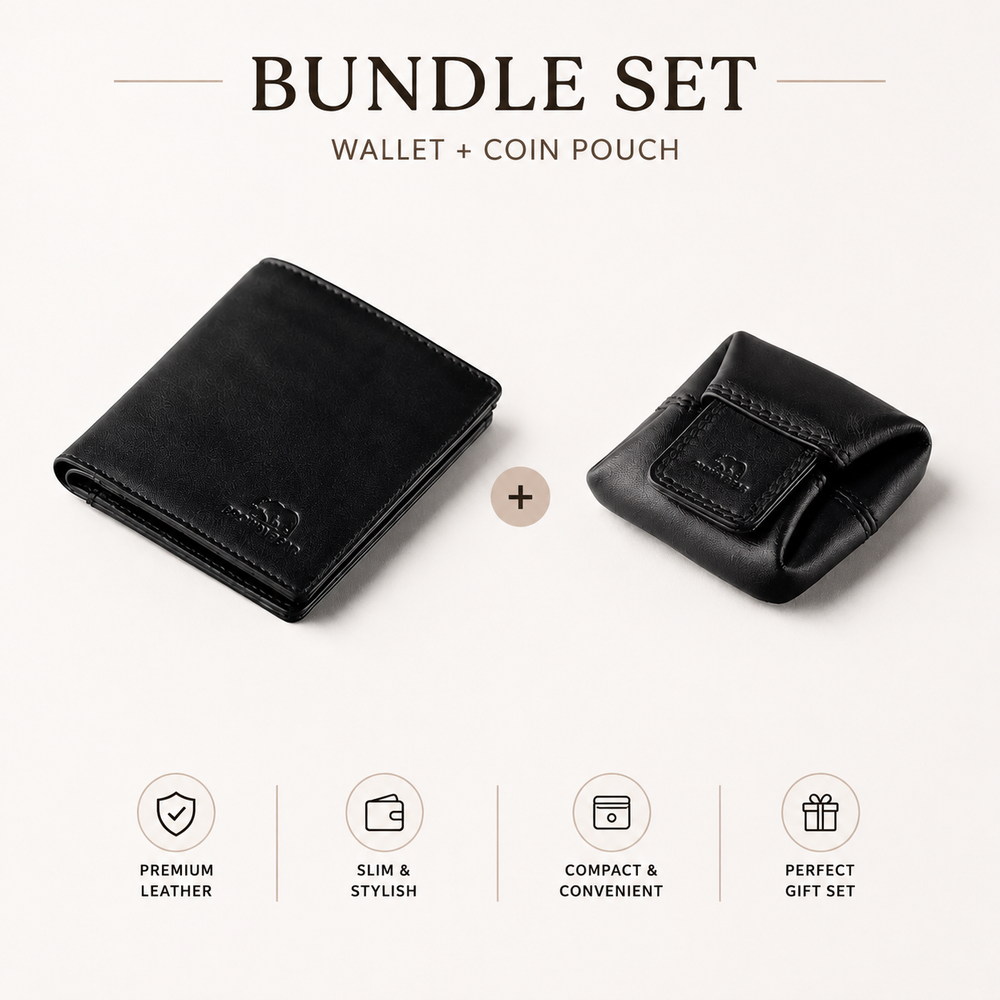 Brown Bear Notecase & Coin Holder Combo — Slim Leather Wallet + Coin Pouch Set for Men