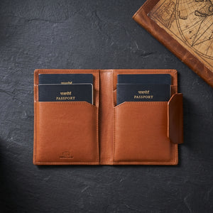 Luxury Genuine Leather Passport Holder — Lifestyle Shot | Brown Bear Leather