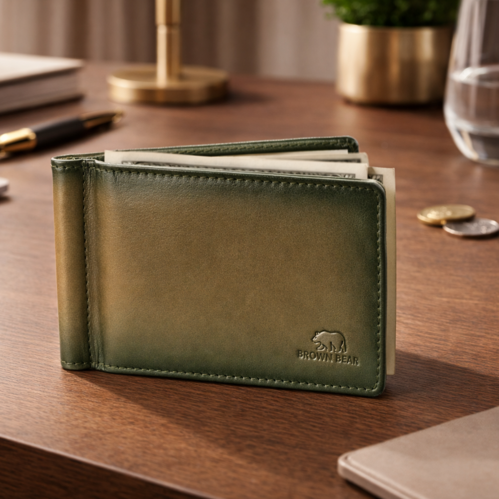 Manhattan Money Clip Card Holder in Genuine Leather — Genuine Full-Grain Leather | Brown Bear India