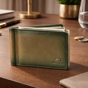 Manhattan Money Clip Card Holder in Genuine Leather — Genuine Full-Grain Leather | Brown Bear India