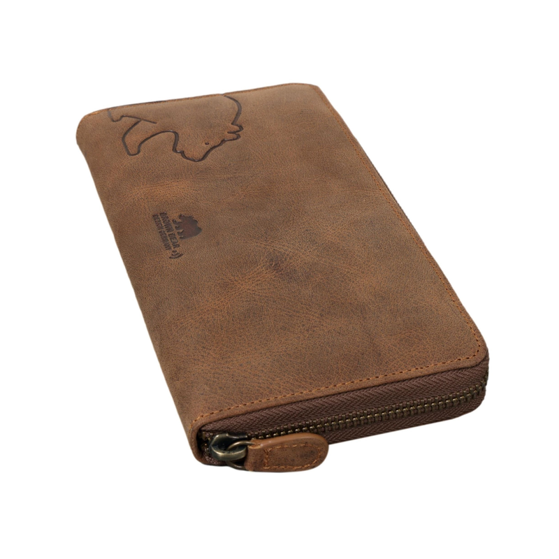 Brown Bear Ani Premium Leather Clutch Wallet for Women | RFID Protected