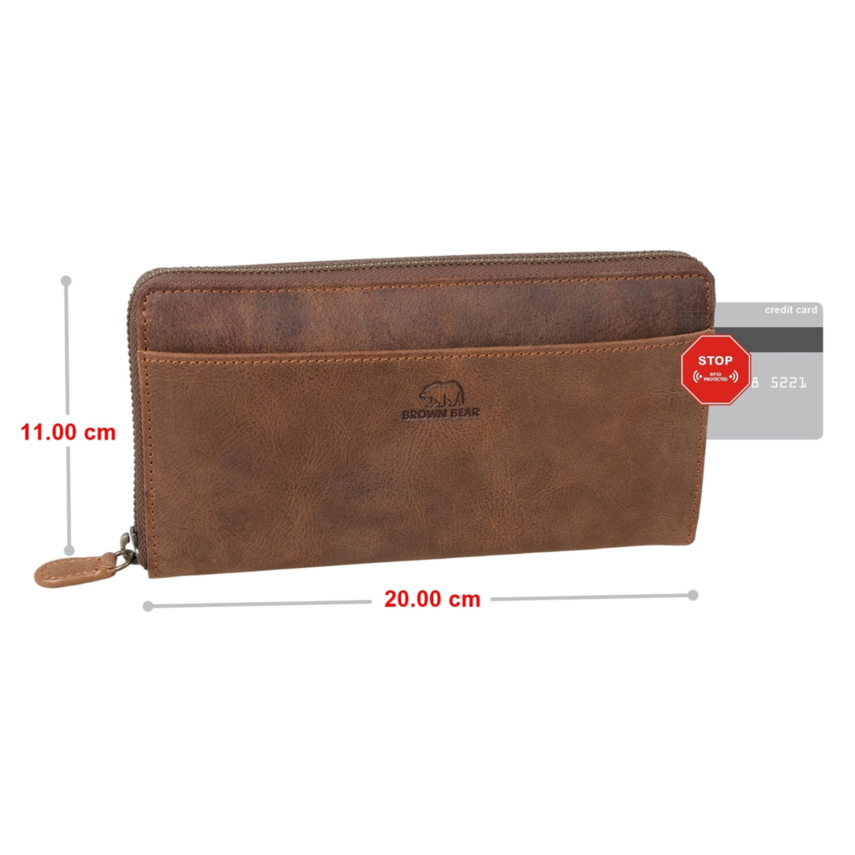 Brown Bear Ani Premium Leather Clutch Wallet for Women | RFID Protected