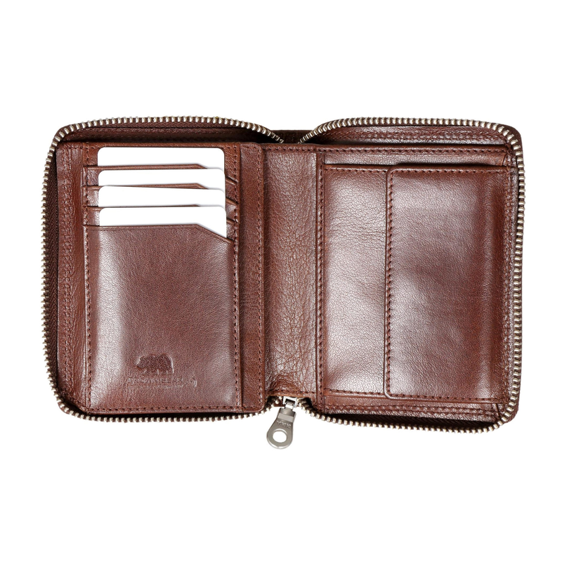 Brown Bear Billy Premium Leather Zipper Wallet for Women | Compact & Secure Design