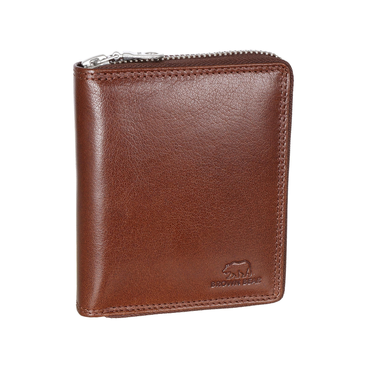 Brown Bear Billy Premium Leather Zipper Wallet for Women | Compact & Secure Design