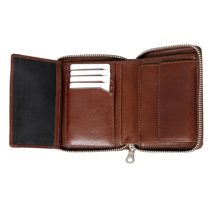 Brown Bear Billy Premium Leather Zipper Wallet for Women | Compact & Secure Design
