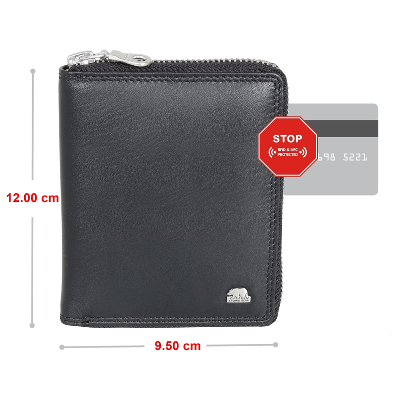 Brown Bear Billy Premium Leather Zipper Wallet for Women | Compact & Secure Design
