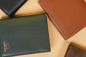 Brown Bear Slim Line Tri Fold Wallet — Close-up | Brown Bear Leather