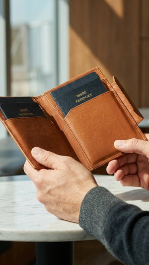 Luxury Genuine Leather Passport Holder — Interior View | Brown Bear Leather