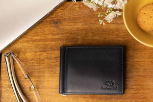 SIGNATURE MONEY CLIP HOLDER in Genuine Leather - Brown Bear