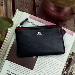 Alia Series – Classic Key Case with Red Piping in Genuine Leather - Brown Bear