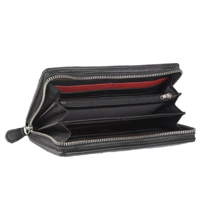 Alia Series – Classic Women’s Wallet Zip around with Red Strip in Genuine Leather - Brown Bear