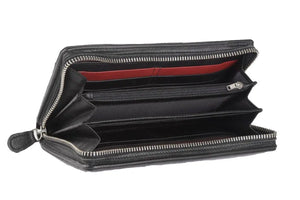 Alia Series – Classic Women’s Wallet Zip around with Red Strip in Genuine Leather - Brown Bear