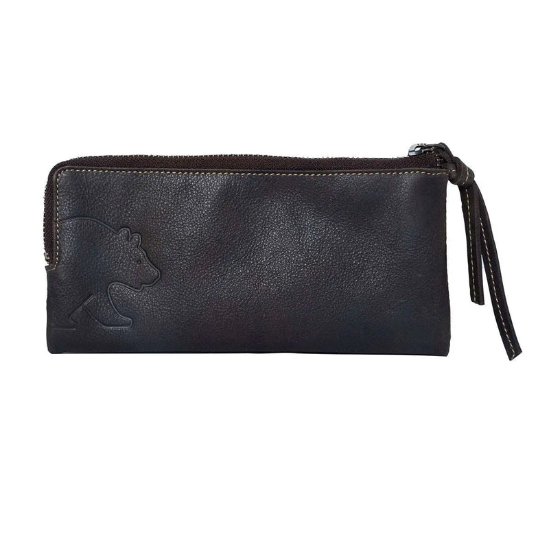 Bi-Fold Ladies Wallet with Zip Closure in Genuine Leather - Brown Bear