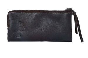 Bi-Fold Ladies Wallet with Zip Closure in Genuine Leather - Brown Bear
