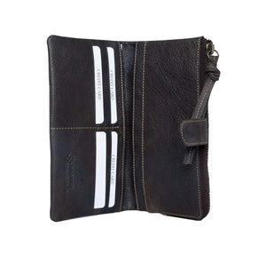 Bi-Fold Ladies Wallet with Zip Closure in Genuine Leather - Brown Bear