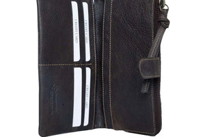 Bi-Fold Ladies Wallet with Zip Closure in Genuine Leather - Brown Bear