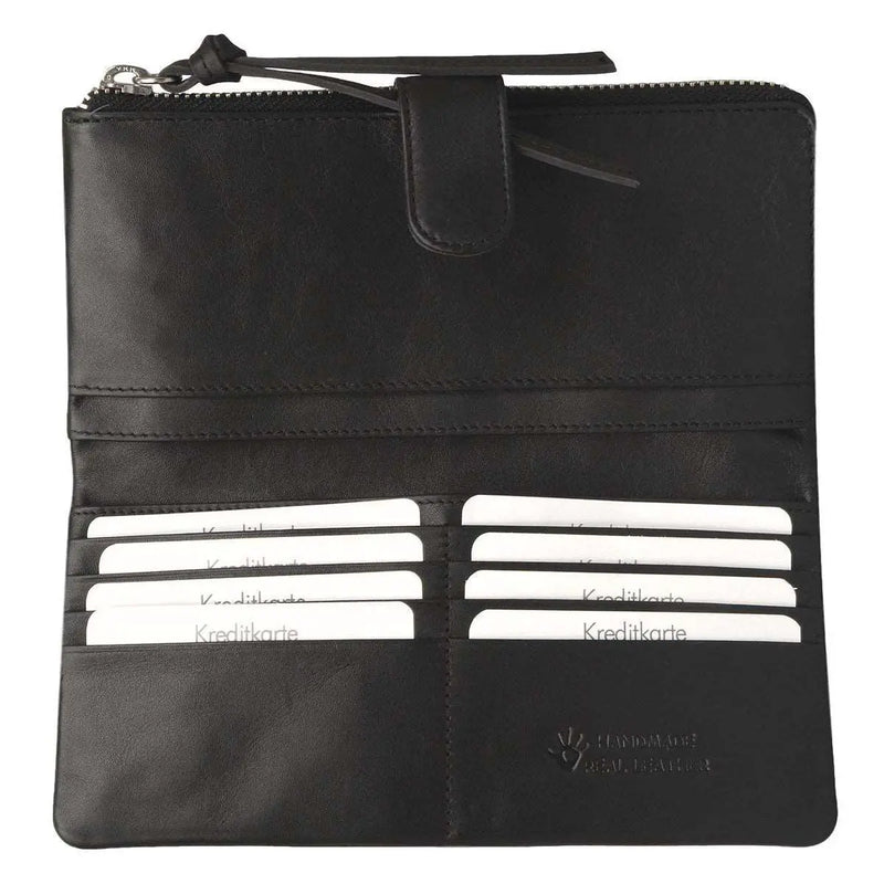 Bi-Fold Ladies Wallet with Zip Closure in Genuine Leather - Brown Bear