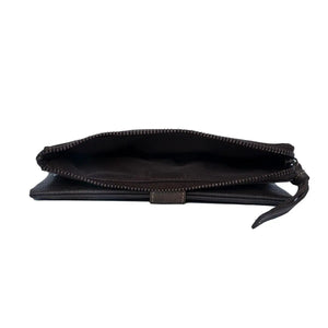 Bi-Fold Ladies Wallet with Zip Closure in Genuine Leather - Brown Bear