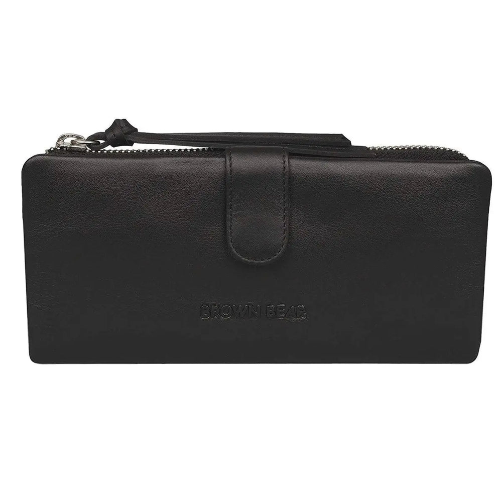 Bi-Fold Ladies Wallet with Zip Closure in Genuine Leather - Brown Bear