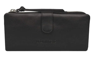 Bi-Fold Ladies Wallet with Zip Closure in Genuine Leather - Brown Bear