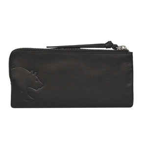 Bi-Fold Ladies Wallet with Zip Closure in Genuine Leather - Brown Bear