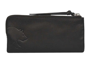 Bi-Fold Ladies Wallet with Zip Closure in Genuine Leather - Brown Bear