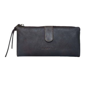 Bi-Fold Ladies Wallet with Zip Closure in Genuine Leather - Brown Bear