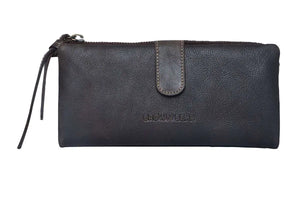 Bi-Fold Ladies Wallet with Zip Closure in Genuine Leather - Brown Bear