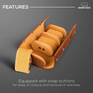 Brown Bear 3 Piece Watch Organizer in Genuine Leather - Brown Bear