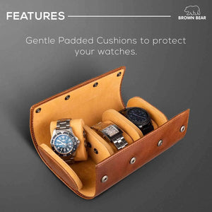 Brown Bear 3 Piece Watch Organizer in Genuine Leather - Brown Bear