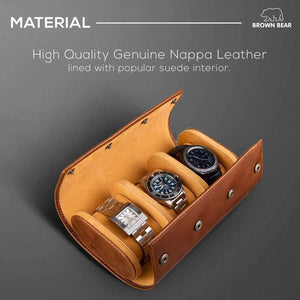 Brown Bear 3 Piece Watch Organizer in Genuine Leather - Brown Bear