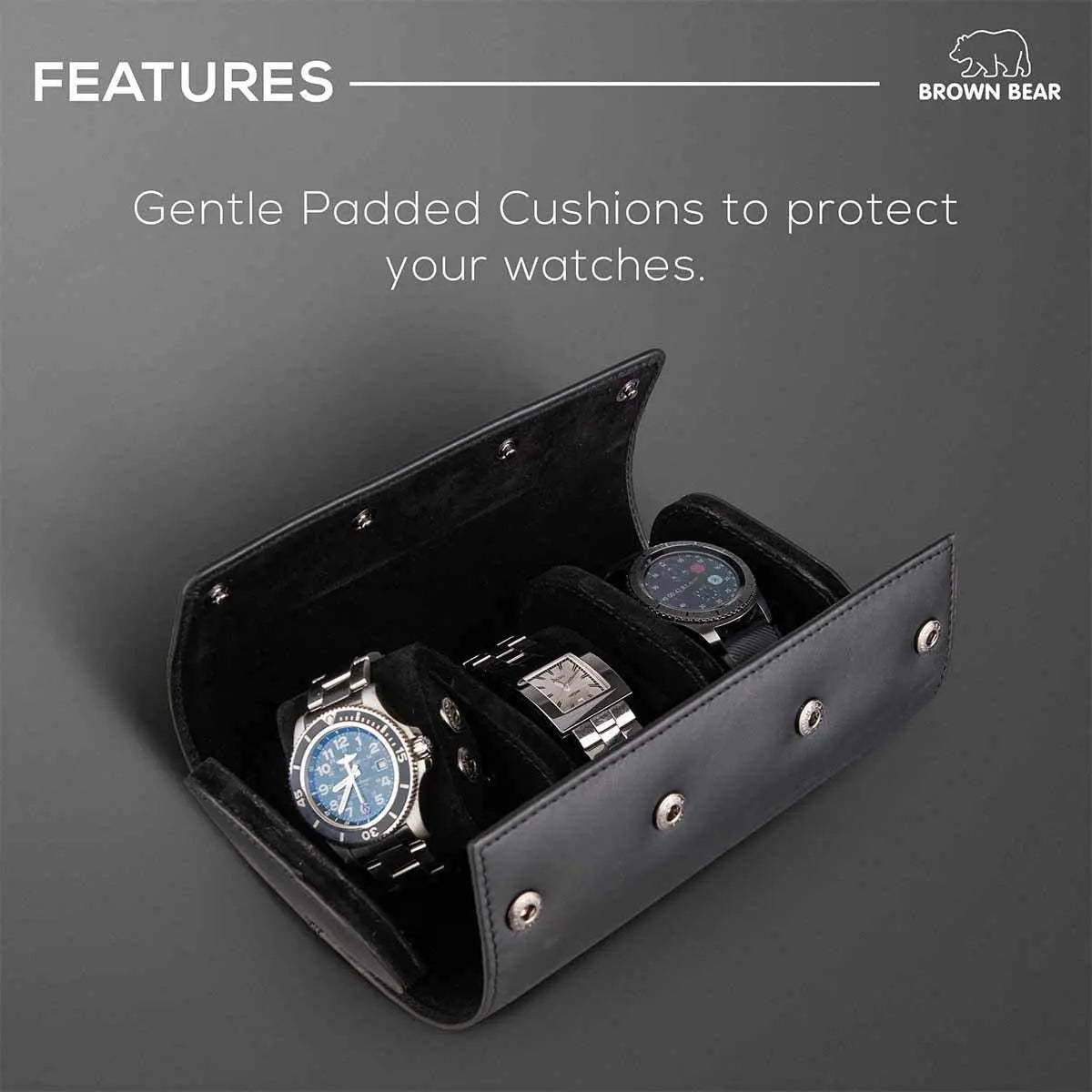 Watch Case for Men - Watch Roll Travel Case - Storage Organizer and Display  - Fits All Wrist Watches & Smart WatchesUp to 50mm (3-watch case) :  Amazon.in: Watches