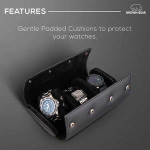 Brown Bear 3 Piece Watch Organizer in Genuine Leather - Brown Bear