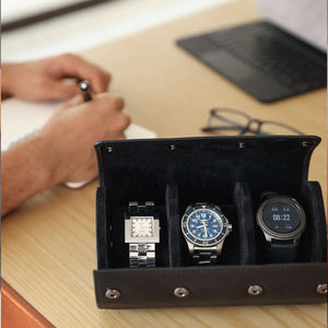 Brown Bear 3 Piece Watch Organizer in Genuine Leather - Brown Bear