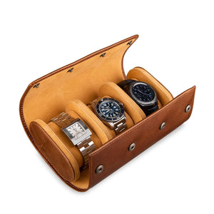 Brown Bear 3 Piece Watch Organizer in Genuine Leather - Brown Bear