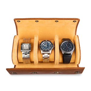 Brown Bear 3 Piece Watch Organizer in Genuine Leather - Brown Bear