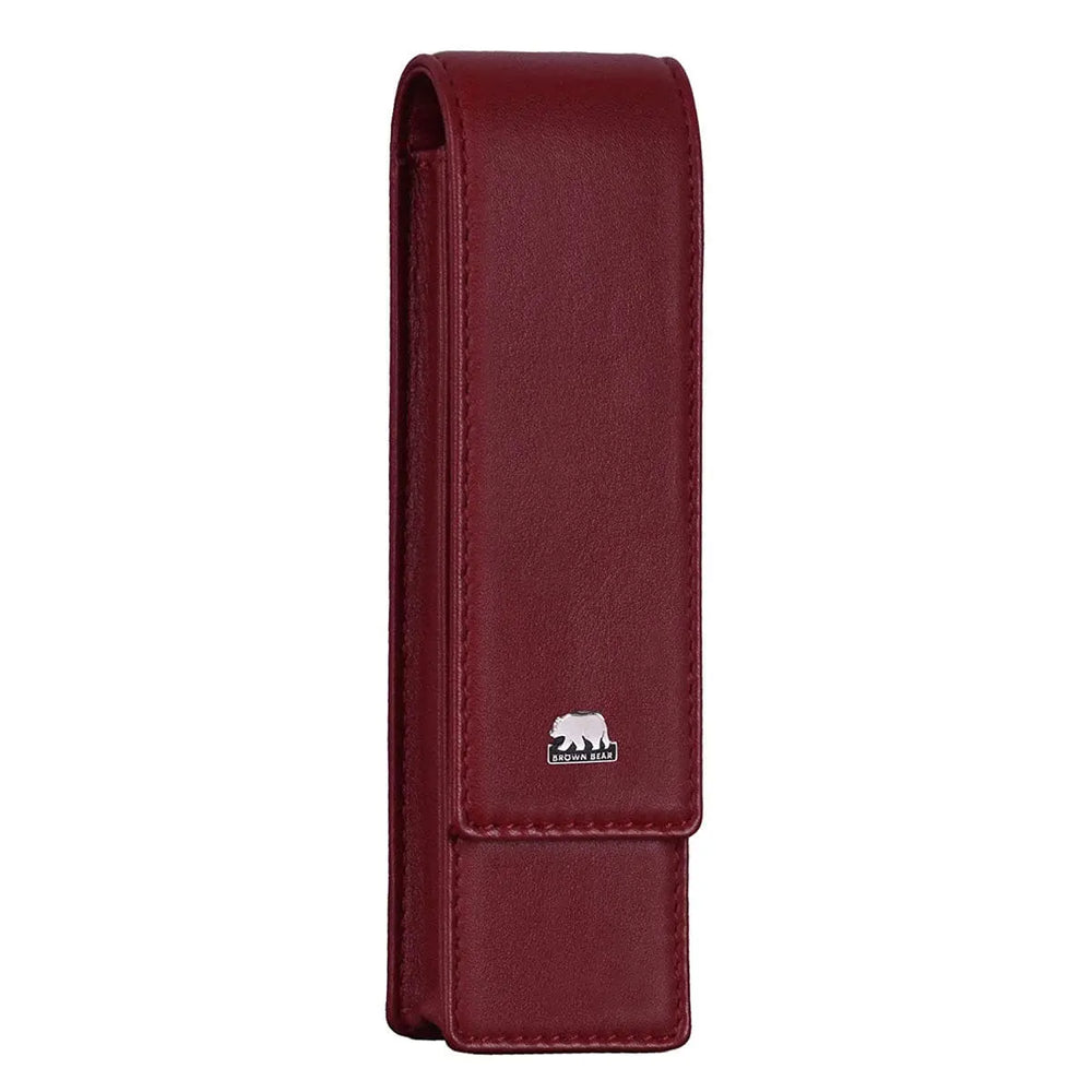 Brown Bear Classic Pen Case Holder for 2 Pens in Genuine Leather - Brown Bear