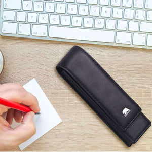 Brown Bear Classic Pen Case Holder for 2 Pens in Genuine Leather - Brown Bear