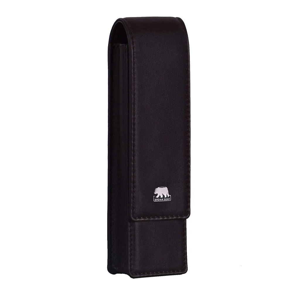 Brown Bear Classic Pen Case Holder for 2 Pens in Genuine Leather - Brown Bear