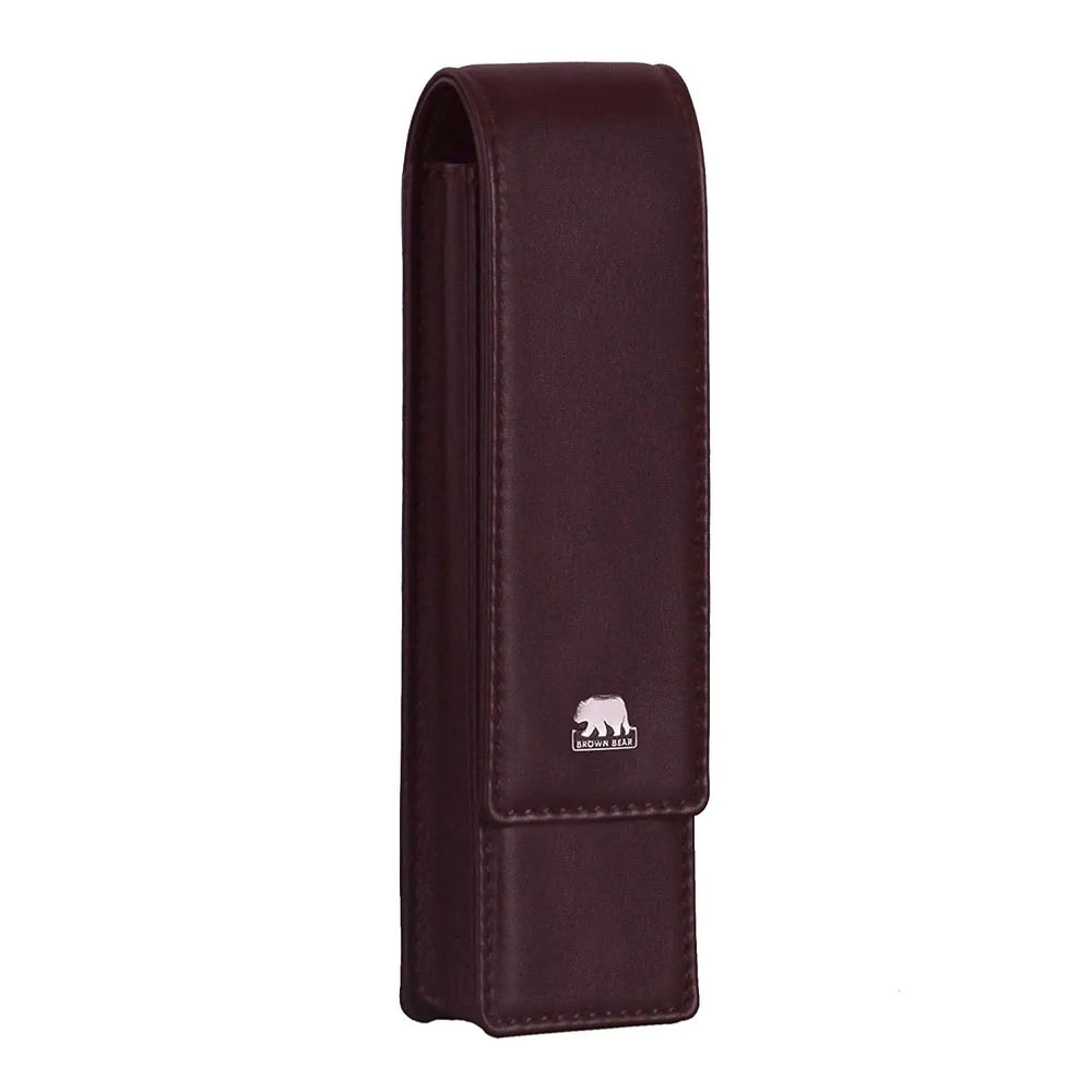 Brown Bear Classic Pen Case Holder for 2 Pens in Genuine Leather - Brown Bear