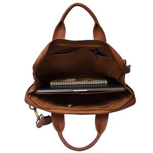 Classic Laptop Bag in Genuine Leather - Brown Bear