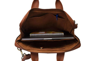 Classic Laptop Bag in Genuine Leather - Brown Bear