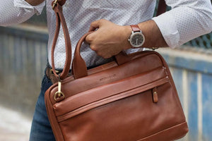 Classic Laptop Bag in Genuine Leather - Brown Bear