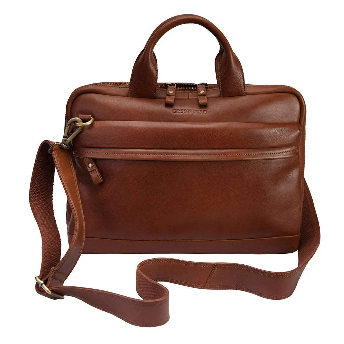 Classic Laptop Bag in Genuine Leather - Brown Bear