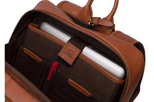 Classic Leather Backpack with front Pocket in Genuine Leather - Brown Bear
