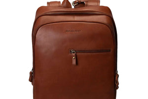 Classic Leather Backpack with front Pocket in Genuine Leather - Brown Bear