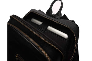 Classic Leather Backpack with front Pocket in Genuine Leather - Brown Bear